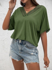 Lace Detail V-Neck T-Shirt - Trendsi