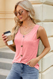 Decorative Button Round Neck Tank - Flyclothing LLC