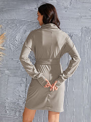 Tie-Waist Turtleneck Long Sleeve Dress - Flyclothing LLC