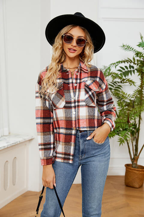 Collared Plaid Shacket - Flyclothing LLC