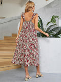 Printed Ruffled Sleeveless Midi Dress - Flyclothing LLC