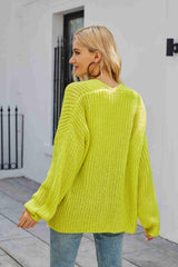 Rib-Knit Open Front Drop Shoulder Cardigan - Flyclothing LLC