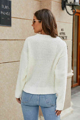 Openwork Surplice Long Sleeve Sweater - Flyclothing LLC