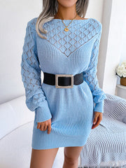 Openwork Boat Neck Sweater Dress - Flyclothing LLC