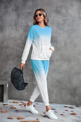 Gradient Round Neck Sweatshirt and Joggers Set - Flyclothing LLC