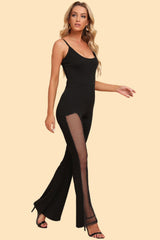 Spliced Mesh Spaghetti Strap Jumpsuit - Flyclothing LLC