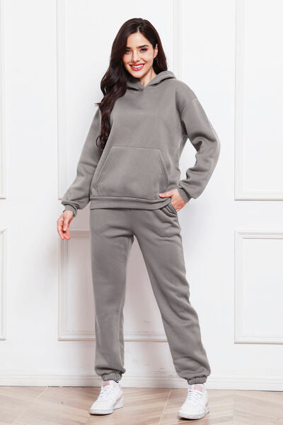 Drop Shoulder Long Sleeve Hoodie and Pants Set - Flyclothing LLC