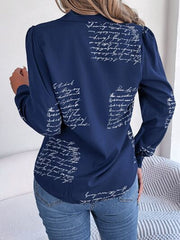 Letter Printed Button Up Long Sleeve Blouse - Flyclothing LLC