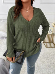 Plus Size V-Neck Long Sleeve T-Shirt - Flyclothing LLC