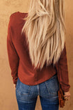 Exposed Seams Round Neck Long Sleeve Blouse - Trendsi