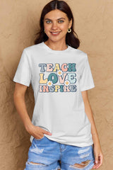 Simply Love Full Size TEACH LOVE INSPIRE Graphic Cotton T-Shirt - Flyclothing LLC