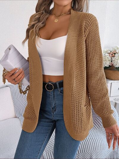 Open Front Long Sleeve Cardigan with Pockets - Flyclothing LLC