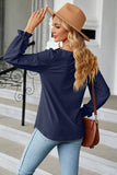 Round Neck Flounce Sleeve Blouse - Trendsi