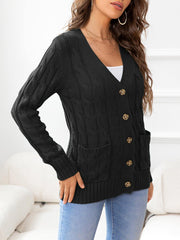 Button Down Cable-Knit Cardigan - Trendsi