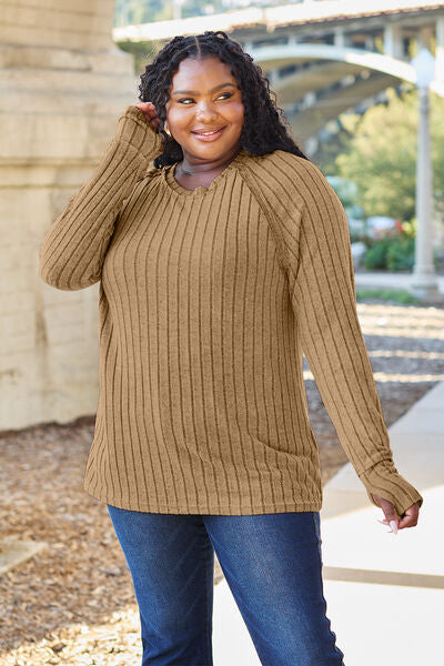 Basic Bae Full Size Ribbed Round Neck Long Sleeve Knit Top - Flyclothing LLC