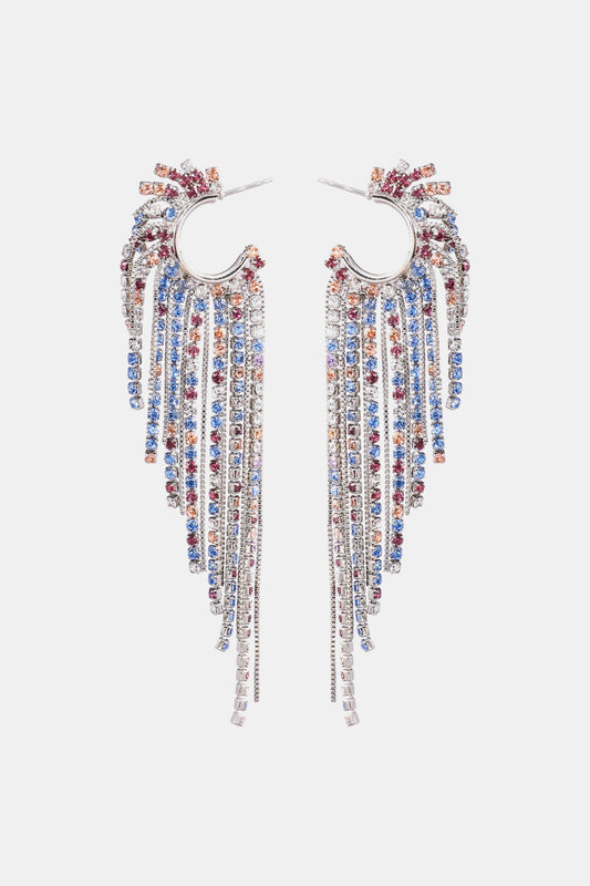 Fringed Rhinestone Zinc Alloy Dangle Earrings - Flyclothing LLC