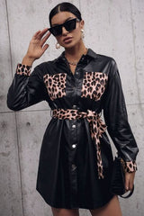 Tied Leopard Snap Down Trench Coat - Flyclothing LLC