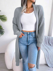 Open Front Dropped Shoulder Longline Cardigan - Flyclothing LLC