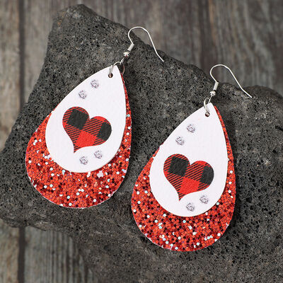 Heart Sequin Leather Teardrop Earrings - Trendsi