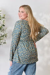 Heimish Full Size Floral Half Button Long Sleeve Blouse - Flyclothing LLC