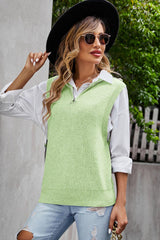 Quarter-Zip Ribbed Sweater Vest - Flyclothing LLC