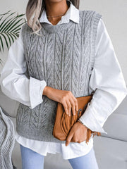 Round Neck Openwork Capped Sleeve Sweater Vest - Flyclothing LLC