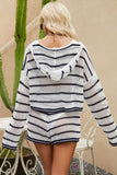 Striped Openwork Knit Hoodie and Shorts Set - Flyclothing LLC