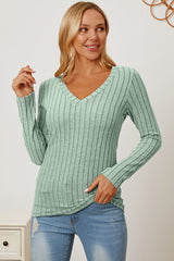 Basic Bae Full Size Ribbed V-Neck Long Sleeve T-Shirt - Flyclothing LLC