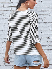 Striped Round Neck Raglan Sleeve T-Shirt - Flyclothing LLC