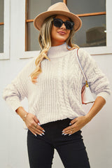 Cable-Knit Turtle Neck Long Sleeve Sweater - Trendsi