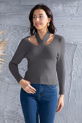 Halter Neck Long Sleeve Sweater - Flyclothing LLC