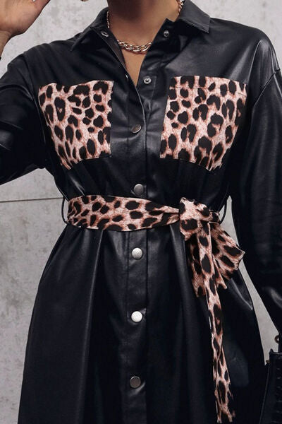 Tied Leopard Snap Down Trench Coat - Flyclothing LLC