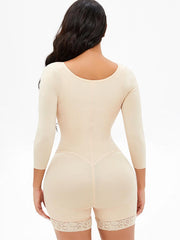 Full Size Zip Up Lace Detail Long Sleeve Shapewear - Flyclothing LLC