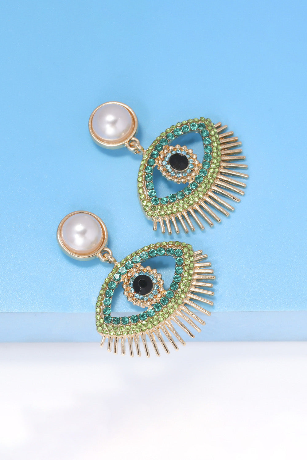 Evil Eye Shape Rhinestone Zinc Alloy Synthetic Dangle Earrings - Flyclothing LLC