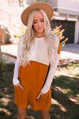 Color Block Round Neck Longline Top with Pockets - Trendsi