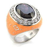 Alamode Rhodium Brass Ring with AAA Grade CZ in Amethyst