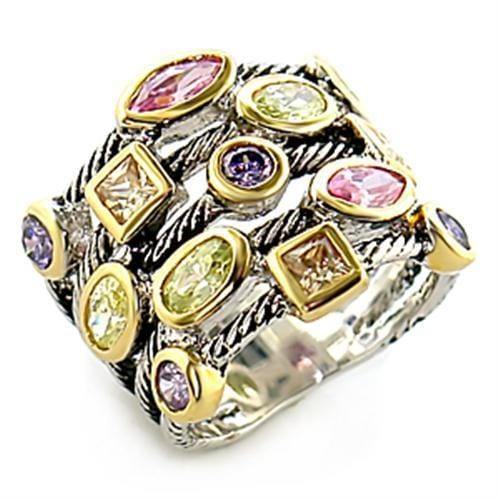 Alamode Reverse Two-Tone Brass Ring with AAA Grade CZ in Multi Color - Alamode