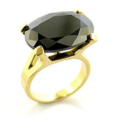 Alamode Gold Brass Ring with AAA Grade CZ in Jet