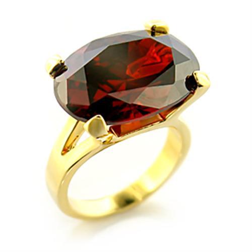 Alamode Gold Brass Ring with AAA Grade CZ in Garnet