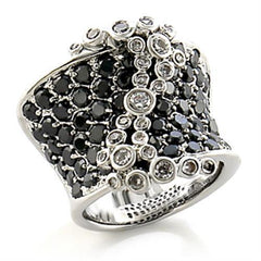 Alamode Rhodium Brass Ring with AAA Grade CZ in Jet