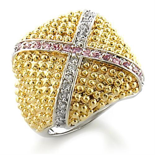 Alamode Gold+Rhodium Brass Ring with AAA Grade CZ in Rose