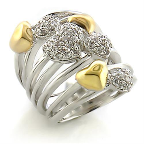 Alamode Gold+Rhodium Brass Ring with AAA Grade CZ in Clear