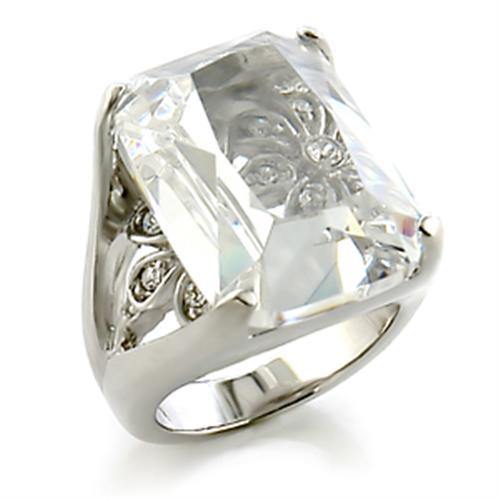 Alamode Rhodium Brass Ring with AAA Grade CZ in Clear - Alamode