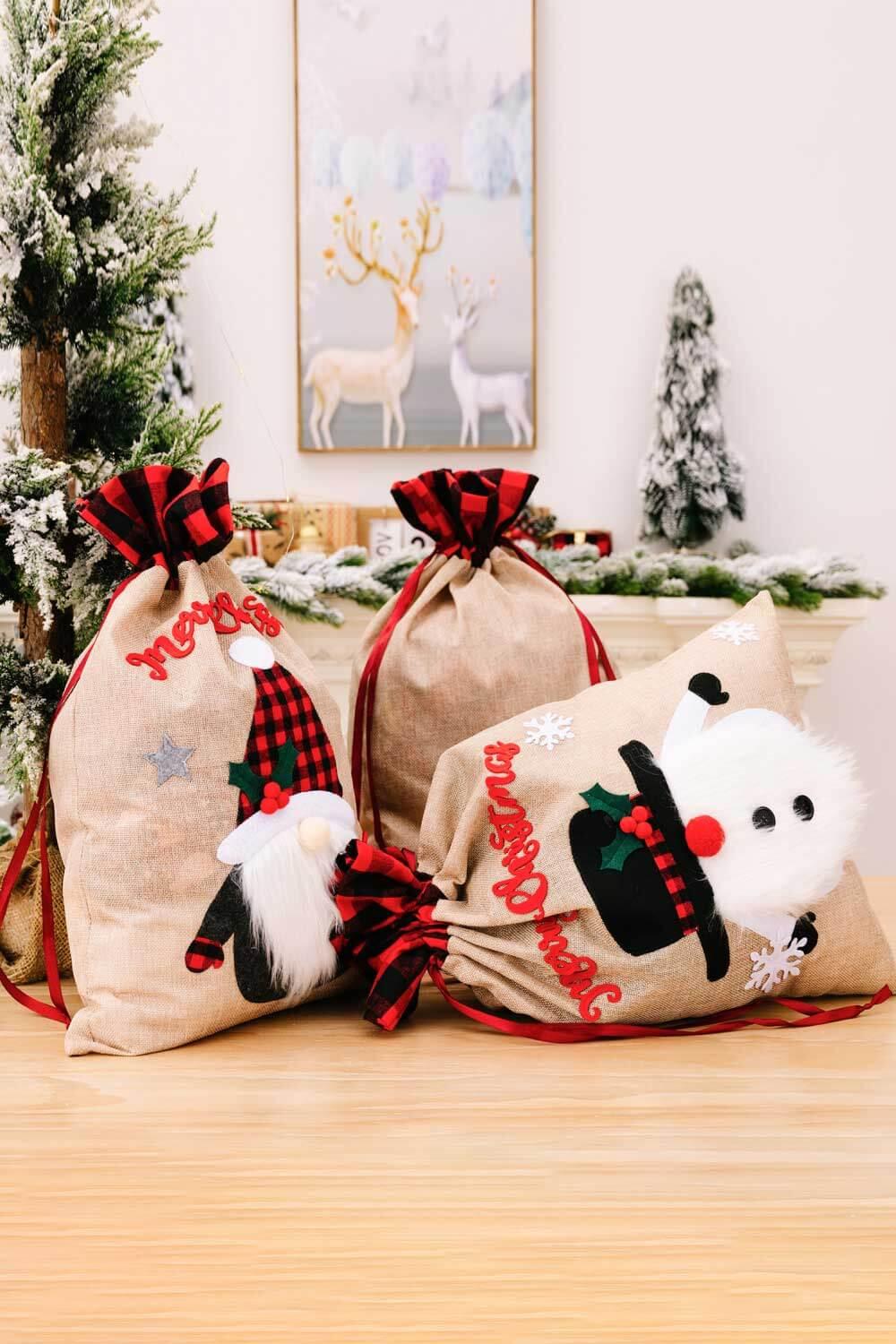 3-Pack Christmas Graphic Drawstring Gift Bags - Flyclothing LLC