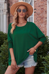 Round Neck Dolman Sleeve Textured Blouse - Flyclothing LLC