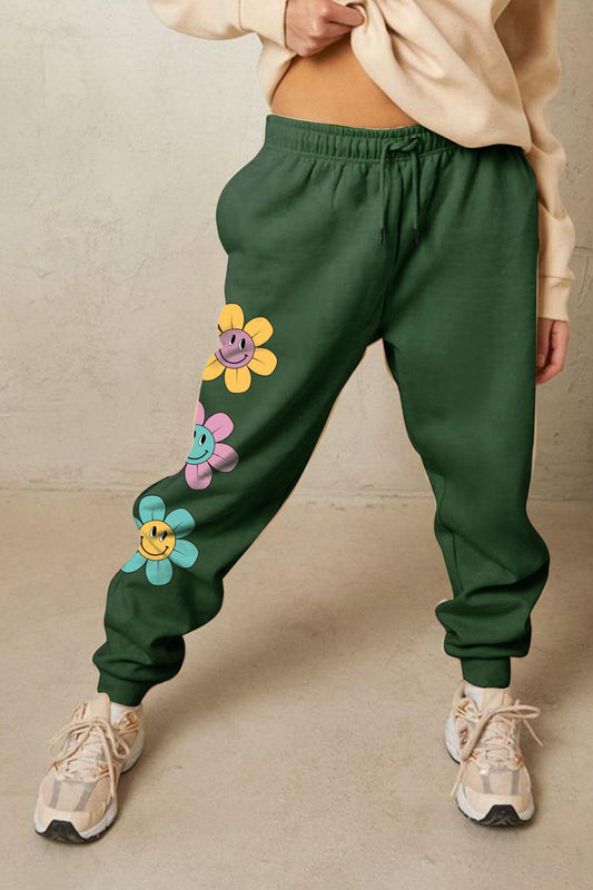 Simply Love Simply Love Full Size Drawstring Flower Graphic Long Sweatpants - Flyclothing LLC