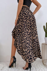 Leopard Ruffle Hem High-Low Skirt - Flyclothing LLC