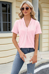 Eyelet Short Sleeve Blouse - Flyclothing LLC