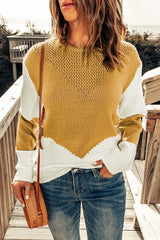 Two-Tone Openwork Rib-Knit Sweater - Flyclothing LLC