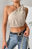 Cropped One-Shoulder Striped Tie Shoulder Tank - Flyclothing LLC